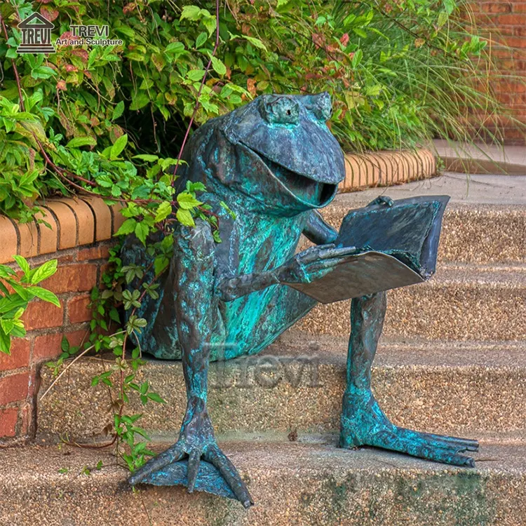 Garden Creative New Design Metal Art Sculpture Bronze Reading Book Frog Statue For Sale