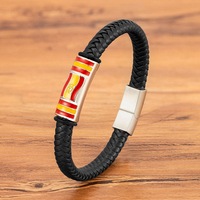 Bracelet en cuir tressé avec décor en émail drapeau espagnol, fermoir en acier inoxydable étanche, pour hommes et femmes