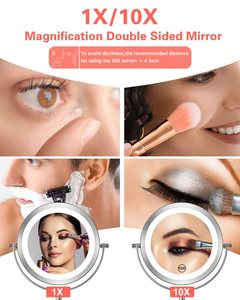Customizable Luxury Touch Screen Switch Rotatable Desktop Stand Metal 10X Magnifying Vanity <b>Mirrors</b> <b>Makeup</b> <b>Mirror</b> With Led Light - Product Image 3