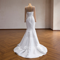 Robe de mariée élégante Jancember 261045, corsage perlé, décolleté illusion, manches longues, satin, robe sirène 2-en-1