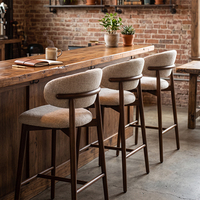 Massivholz Moderne Barhocker Stühle Gepolsterter Sitz Fußstütze Armlos Kücheninsel Theken-Bar Café Hotel Restaurant Möbel