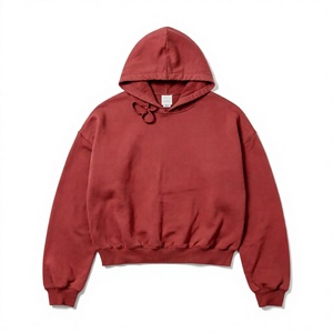 Sudadera con Capucha Corta Unisex, Oversize, Roja, de Algodón French Terry, Estilo Casual para Otoño - Product Image 3