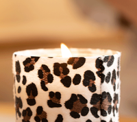 Bougie parfumée artisanale de luxe en cire de soja et bois de santal, motif léopard et zèbre, décoration de maison en verre pour Noël