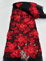 Tissu en dentelle florale 3D de luxe NI.AI bleu ciel avec perles et broderies lourdes pour mariages et fêtes, 5 yards C412
