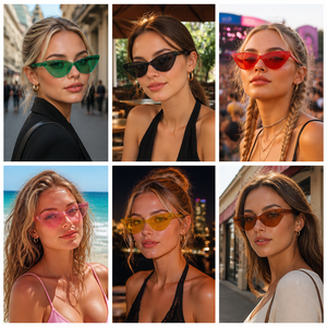 Lunettes de soleil œil de chat triangulaires colorées pour femmes, forme papillon, sans monture, tendance, pour les fêtes et l'été - Product Image 5