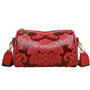 Nuevo Bolso Bandolera de Estilo Étnico para Mujer, Retro, Cilíndrico, de PU, con Correa Ancha para el Hombro, Cierre de Cremallera, Impermeable, de Poliéster - Product Image 1