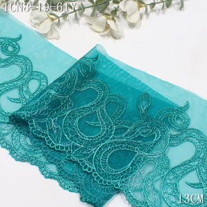Ribete <span class=keywords><strong>de</strong></span> encaje bordado <span class=keywords><strong>de</strong></span> poliéster verde pavo real <span class=keywords><strong>de</strong></span> 13 cm con diseño <span class=keywords><strong>de</strong></span> serpiente misteriosa al por mayor, accesorios <span class=keywords><strong>de</strong></span> costura para mujer - Product Image 4
