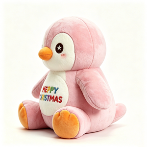 Peluche navideño de pingüino rosa personalizado, peluche de pingüino rosa pastel suave, muñeco de pingüino suave para las fiestas - Product Image 4