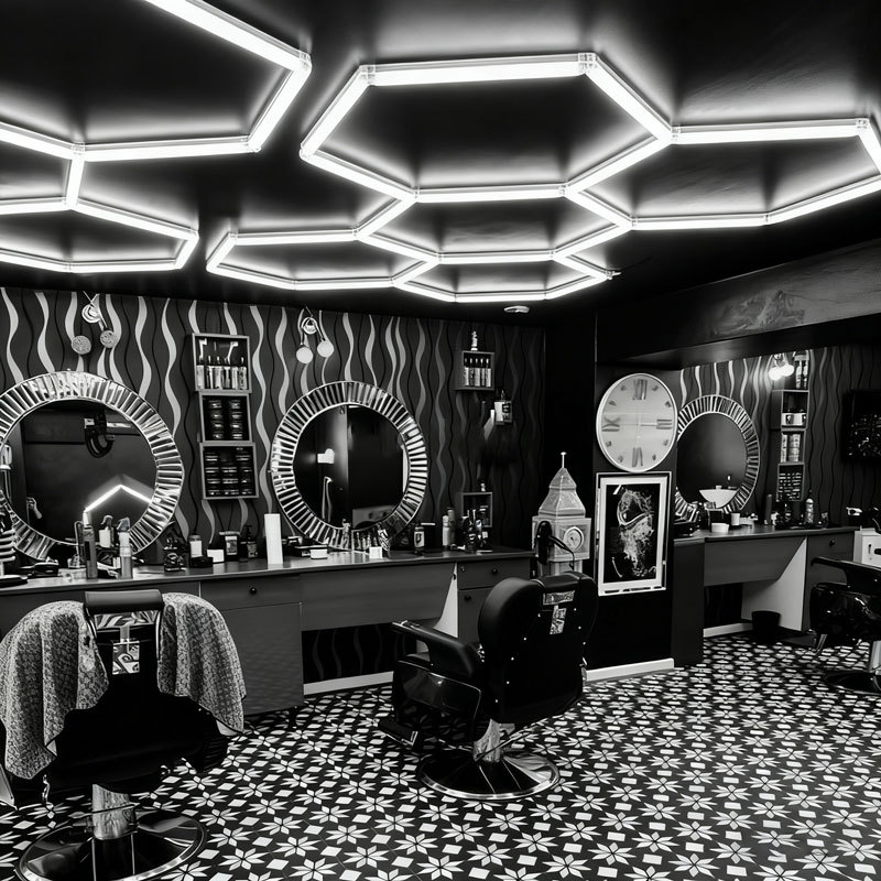 Dimmable 3CCT Hexagon LED Barber Work Light 5 Grid System Honeycomb Ceiling IP54 3-Year Warranty Workshop Office