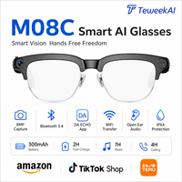 Gafas con Cámara IA M08C, Monitor para Selfies, Pantalla, Grabación de Fotos y Vídeos de 8MP, Transferencia WiFi, Música, Llamadas, IPX4, Gafas Inteligentes para Viajes