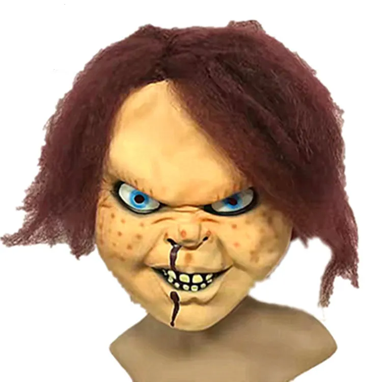 Nicro perlengkapan pesta Festival Halloween seram Bar Cosplay tari kepala hantu menakutkan Set boneka Chucky topeng lateks wajah penuh