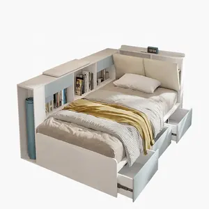 Marco de muebles para habitaciones de madera, diseño moderno de casa individual de madera para niños, cama eléctrica nórdica con cajón