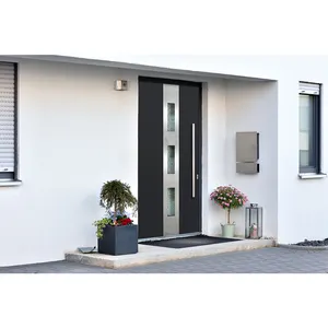 Puertas exteriores principales de aluminio grueso de lujo Puertas de entrada de pivote de aluminio a prueba de balas de huracán para casas