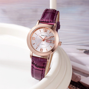 Reloj de pulsera de cuarzo informal y elegante para mujer, resistente al agua, con calendario doble, correa de cuero cómoda. - Product Image 5