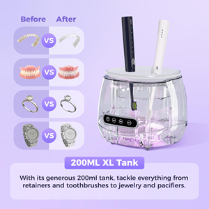 Nettoyeur dentaire ultrasonique UV étanche IPX7 OEM avec réservoir en acier inoxydable de 200 ml, nettoyeur ultrasonique domestique pour aligneurs dentaires - Product Image 4