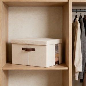 Clothing Organizer Fabric Storage <b>Box</b> Rectangle With Lid For Wardrobe Foldable Solid Color - Product Image 1