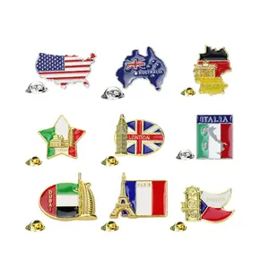 Wholesale Hard Soft Enamel Zinc Alloy China Australia Flags Badge Pins Metal Nation Country 3D Metal Kuwait Flag Pins