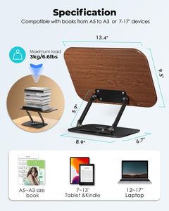 Support de livre pliable léger ZJH à hauteur et angle réglables, rotatif à 360°, pour bureau/cuisine/école, compatible Kindle/tablette - Product Image 4