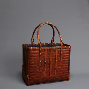 Bamboo Woven Handbag Women's Shoulder Bag Manual Crafted Geometric Pattern Bohemian Style With Handle - Product Image 1