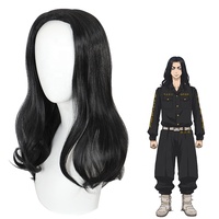 Perruque synthétique résistante à la chaleur pour cosplay d'anime, perruque noire bouclée longue de 55 cm, Tokyo Revengers Keisuke Baji, vente en gros