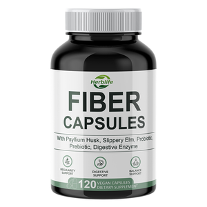 Capsules de fibres OEM avec Psyllium Husk, Orme Rouge, Probiotiques, Prébiotiques, Enzymes Digestives, Supplément Végétalien pour la Santé Intestinale, 120 Capsules - Product Image 1