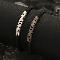 Bracelet de luxe pour homme en acier inoxydable 316 noir élégant avec incrustation de zircon 5A et cuir PU – Vente en gros de bijoux haut de gamme tendance