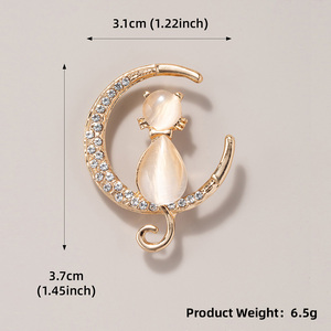 Broches bonitos de gato, broche de Animal bonito, broche de piedra de luna de gato de cristal elegante brillante, joyería de moda para mujer y Niña - Product Image 6