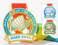 Médaille de récompense pour tournoi de badminton - Médaille sportive en métal durable avec impression UV, logo personnalisé et gravure