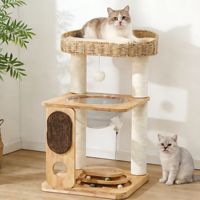 Vente directe usine : Arbre à chat classique multi-niveaux en bois et lin, écologique, facile à assembler pour les animaleries