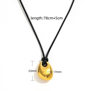 Joolim 18K Gold Plated High Polished Irregular Water <strong>Drop</strong> <strong>Pendant</strong> Black Leather <strong>Cord</strong> Adjustable Stainless Steel Necklace - Product Image 5