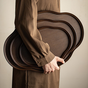<b>Bamboo</b> Begonia Tray Sandalwood Color Irregular Shape Plant Pattern Fruit Platter Dining <b>Table</b> Use - Product Image 3