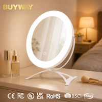 Miroir de maquillage rond blanc avec anneau lumineux intégré et bras en U inclinable, miroir LED de table pour coiffeuse de chambre