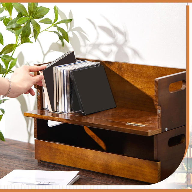 Brown Wooden 2-Set CD DVD Storage Rack with Handles, Portable Media Organizer Holds 36 Discs Each for Home