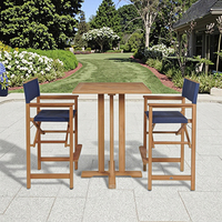 Ensemble de table et chaises de salle à manger en teck massif, 3 pièces, avec sièges en tissu maillé, résistant à l'eau et durable, pour l'extérieur