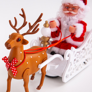 Père Noël électrique musical avec traîneau à rennes Figurines à collectionner Poupée anime pour décoration de bureau - Product Image 6