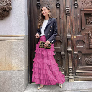 Femmes Taille Haute Jupe longue Petticoat Irrégulière Plissées en Tulle pour Soirée Cocktail