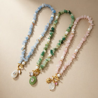 Collier en acier inoxydable plaqué or 18 carats avec perles d'aigue-marine, résine, breloque zircon et fermoir OT multicouche, étanche, bijou tendance