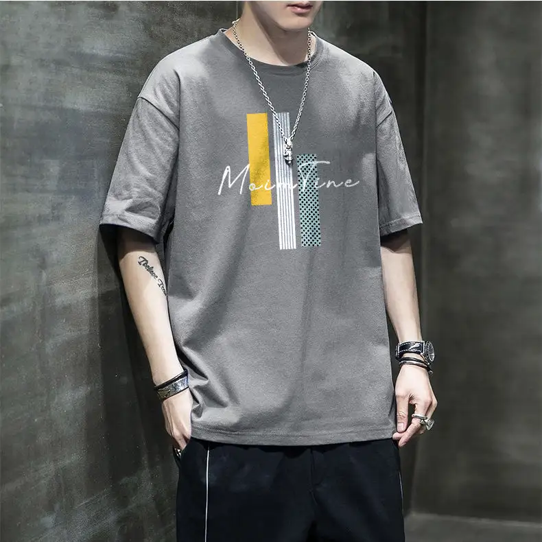 2022 summer men's large men's T-shirt loose short sleeve trend five point sleeve student male