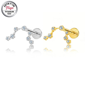 Boucles <span class=keywords><strong>d</strong></span>'oreilles de créateur Freya en gros, en titane, à dos plat, motif fleur, diamant, pour piercing hélix, snug, conch, tragus, labret, bijoux de mode - Product Image 4