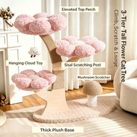 Torre para Gatos Moderna de Madera con Diseño Floral, Plataformas de Felpa Lavables de Varios Niveles, Poste Rascador de Sisal, Árbol para Gatos Minimalista para Interiores, Venta al por Mayor