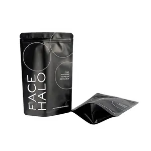 Embalagem de cosméticos Ziplock para embalagem de plástico personalizada em folha de alumínio de qualidade alimentar preta com ziplock