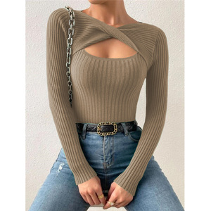 Ly915 2026 Nuovo Maglione Casual da <span class=keywords><strong>Donna</strong></span> a Maniche Lunghe, Design Slim con Taglio Intrecciato per l'Autunno - Product Image 2