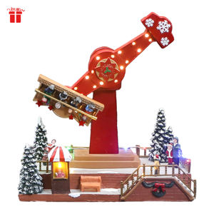 Carrusel de Navidad Musical hecho a mano, paseo en péndulo LED, caja de música artesanal de resina de pueblo nevado animado de plástico - Product Image 1