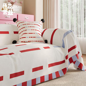 Faqing Korean Style Sofa <b>Cover</b> Printed Stripe Elastic <b>Stretch</b> Imitation Linen Full Coverage For Modular Sofa Living Room Use - Product Image 1