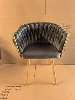 Fauteuil à dossier tissé mexicain européen Peinture dorée Pieds galvanisés Cuisine rembourrée Chaise de salon en métal