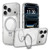 Trendy 360 °   Étui magnétique rotatif pour iPhone 17 18 Pro Max avec coque arrière transparente en acrylique et protection d'objectif amovible