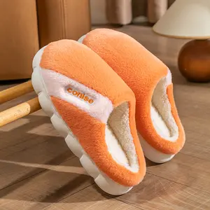 Stock Available Soft Cozy Winter Warm Plush Slipper PVC Sole Platform Slippers Anti Slip Indoor Slippers 2024