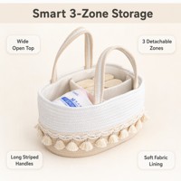 Panier de rangement en corde de coton avec logo à pompons couleur personnalisée, sac à couches bohème OEM ODM avec séparateur pour cadeau de naissance