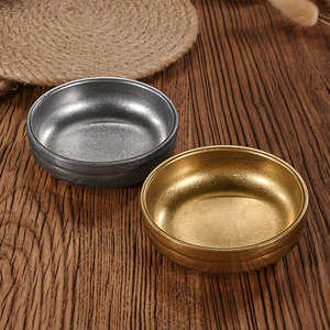 Plat à sauce rétro en acier inoxydable 304, rond, doré/argenté, pour barbecue, restaurant, accompagnement, bol à trempette, usage hôtelier - Product Image 1