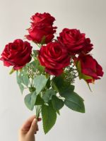 Bouquet de roses artificielles en soie rouge, prix de gros usine, pour décoration de mariage, fleurs artificielles